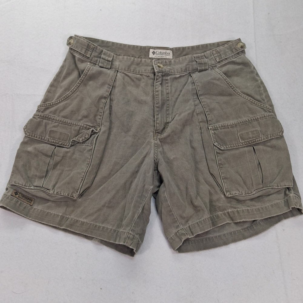 Columbia Shorts Mens 34 Cargo Green Pleated Cotton Canvas Outdoor EUC